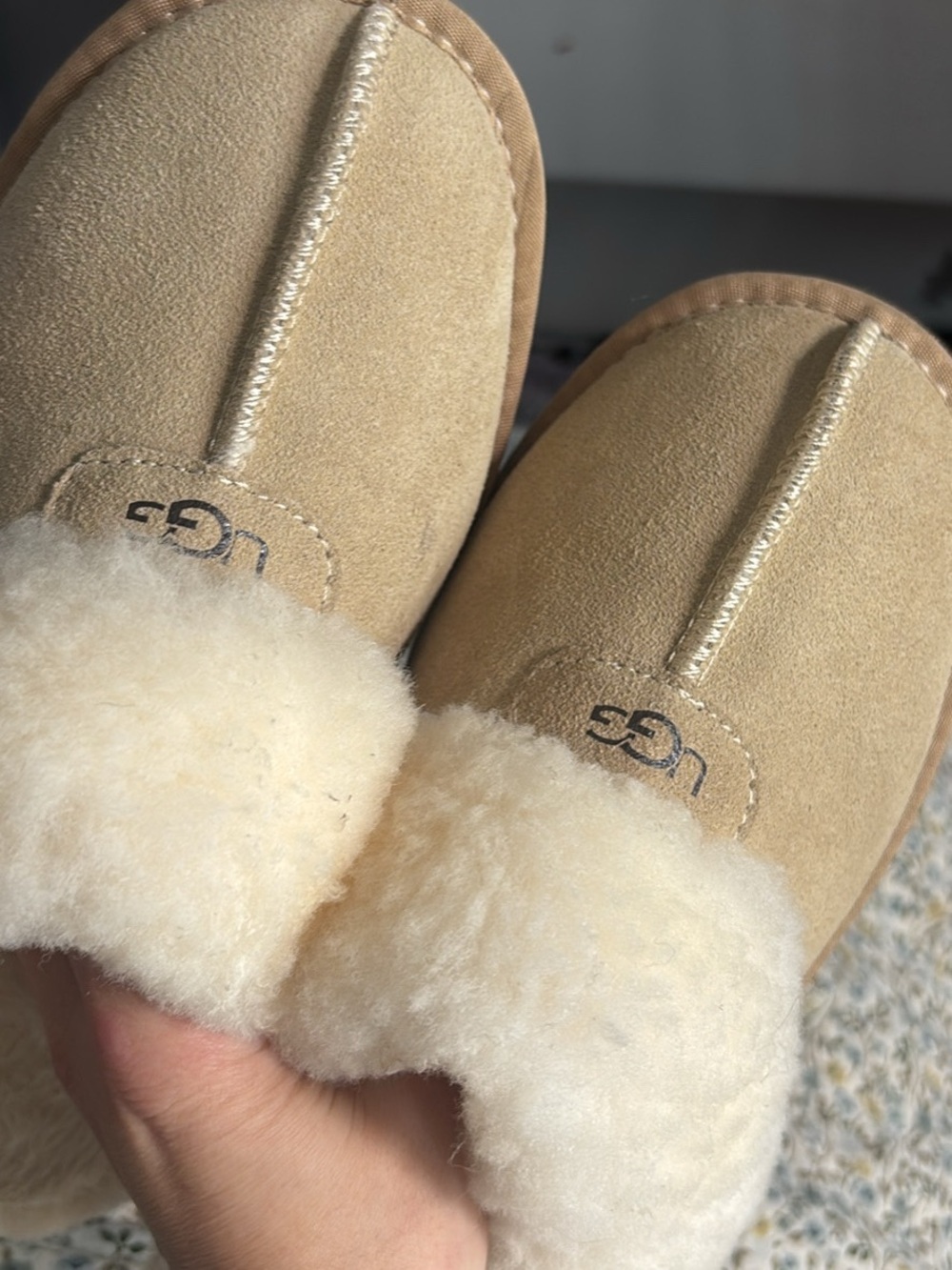 Uggs Plush Shearling Lined Slippers - Cream